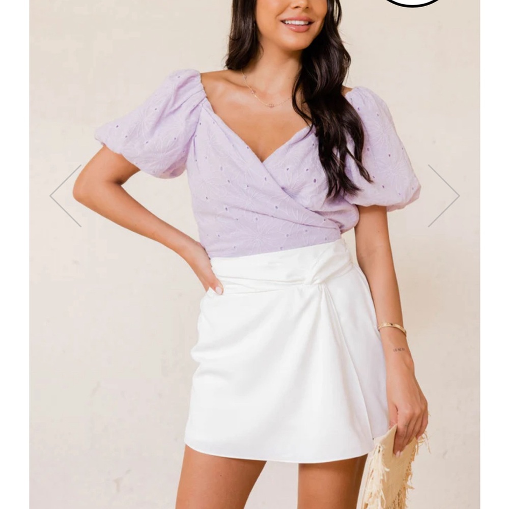 Pink LILY WISH YOU THE BEST PURPLE PUFF SLEEVE EYELET BLOUSE